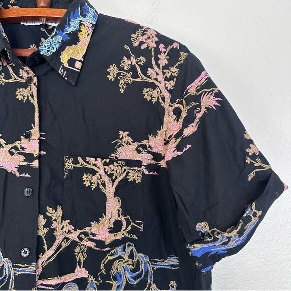 Zara Japanese Garden Graphic Button Down Shirt Size S - Picture 5 of 9